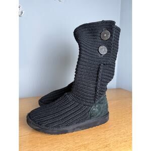 UGG Classic Black Button Cardy Boots Women's SZ 6 or Big Kids SZ 4 Sweater Knit